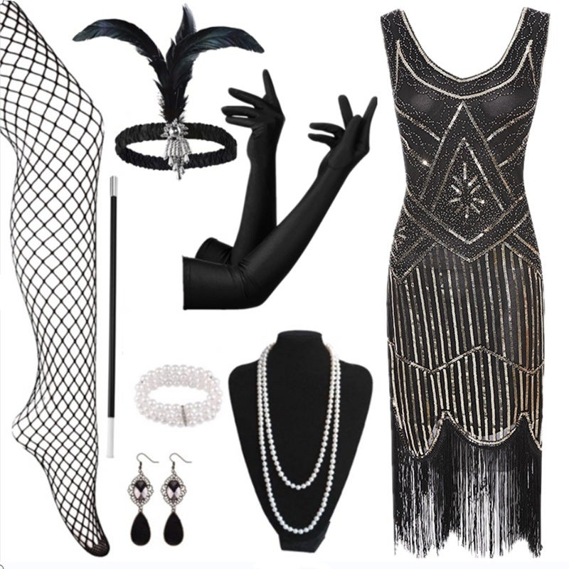 Explosions 1920S Vintage Gatsby Evening Dress Party Party Performance Sequins Tassel Dress - Image 1